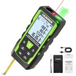 Huepar 3‑in‑1 Laser Measurement Tool + Green Cross Lines + 6.5 ft Tape Measure, Voice Broadcast, 330 ft/100M Rechargeable Laser Measure, Multi‑Mode, Rugged for Construction & Home Use, SW-T100