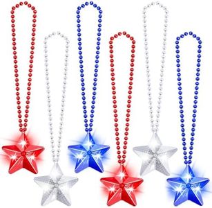 6 Pack 250th Anniversary 4th of July Party Favor LED Light Up Necklaces,Red White Blue Necklaces Accessories Decorations Party Supplies, Patriotic Stars Beads for Adults Kids National Independence Day