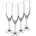 Villeroy & Boch Signature Octavie Champagne Flutes Set of 4, 160 ml, Champagne Flutes Made of Nostalgic Crystal Glass with Pointed Stone Decor Below the Dome 225 mm, Clear, Dishwasher Safe