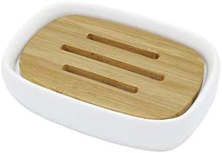Lofekea Porte-Savon en céramique Porte-Savon en Bambou pour Salle de Bain et Douche Double Couche drainant Plateau Porte-Savon