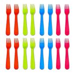 Jawbush 16 Pcs Plastic Kids Forks, Reusable Kids Silverware Set Also for Adults, Easy Grip Kids Utensils with Bright Colors, BPA Free Dishwasher Safe