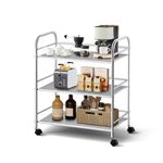 TUKAILAi 3 Tier Stainless Steel Serving Trolley, Catering Utility Cart Storage Trolley with Handle and Wheels, Rolling Cart for Home Kitchen Island Living Room and Bedroom(350x600x750mm)