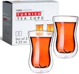 Verre Collection Turkish Tea Cups Double Wall Glass, 4.25 oz, Set of 2 - Turkish Tea Set - Insulated Glass Tea Cups - Heat Resistant & Lightweight Glass Tea Set (2-Pack)