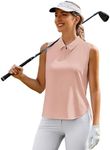 PINSPARK Polo Shirt for Women Lightweight 1/4 Zip-Up Golf Tennis Tank Top Quick Dry Exercise Shirt UPF 50+, Pink X-Large