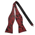 PenSee Men's Self Bow Tie Classic Paisley Woven Silk Bow Ties, Black & Red