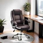 PALARIAL Deluxe High-Back Leatherette Office Executive Chair with Padded Armrests and Adjustable Recline - Brown