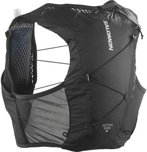 Salomon Active Skin 4 Unisex Running Hydration Vest Hiking Trail with Flasks Included, Precision Fit, 4L, and Optimized Storage, Black, M
