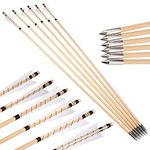 ZSHJGJR Archery 32" Wooden Arrows English Longbow Arrows Practice Targeting Arrows with Turkey Feathers Fletching Bullet Points for Traditional Recurve Bow Longbow Hunting 6/12pcs (White, 12pcs)