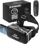 VR Headset for iPhone & Android + Remote - for Kids & Adults | Includes Built-in Button for 3D VR Gaming & Videos | Virtual Reality Goggles Set for Phones 4.5"-6.5" - Silver