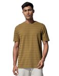 DAMENSCH Regular Fit Half Sleeve Crew Neck Tshirt 100% Cotton Anti Shrink High IQ Dyes Stylish Casual Wear Lounge Wear Textured Herringbone Tshirt for Men -Field Brown-L