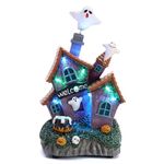 Valery Madelyn Vintage Halloween Village Decorations, 9.4inch Lighted Halloween Ghost House Statue with Music and Light, for Table Yard Garden Outdoor Indoor Home Halloween Party Decor