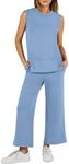 ANRABESS Women's 2 Piece Sets Summer Outfits Sleeveless Wide Leg Tracksuits Casual Sweat Sets Lounge Sweatsuits Blue X-Small