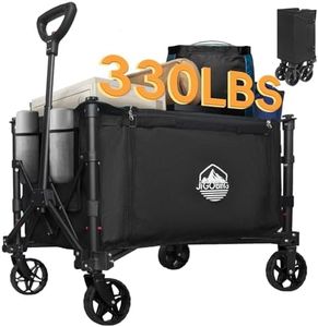 JIGOBING Collapsible Wagon, Portable Folding Wagon Cart with Wheels Foldable, 330lbs Heavy Duty Beach Wagon Outdoor Utility Cart with Dual Side Zipper, Cup Holders for Grocery Camping Garden Sports