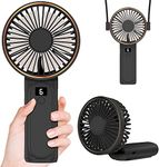 Handheld Fan, Portable Fan, 4000mAh USB Rechargeable Personal Fan, 180°Foldable Mini Desk Fan 6 Wind Speed, LCD Digital Display, Powerbank Function, Lanyard as Neck Fan, Ultra Quiet (Black)