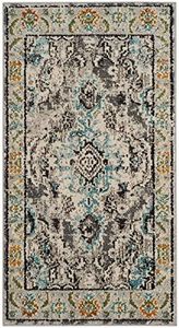 Safavieh Boho Chic Indoor Woven Runner Area Rug, Monaco Collection, MNC243, in Grey/Light Blue, 66 X 183 cm for Living Room, Bedroom or Any Indoor Space