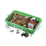 Dazmers Farm Animal Toys Sand Play Set - 28-Piece Sensory Bin with Play Sand, Farm Animals, Tools, and Storage Tray - Hours of Fun for Creative Indoor and Outdoor Kids Play