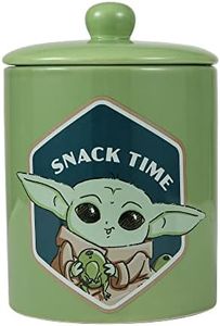 Star Wars for Pets The Mandalorian "Snack Time" Dog Treat Jar | 7.3" x 5.1" Ceramic Dog Treat Jar with Lid, Dishwasher Safe | Baby Yoda Green Dog Food Storage Container | Baby Yoda Treat Jar
