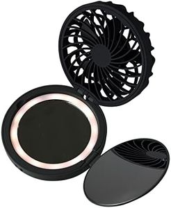 SPICE OF LIFE Mirror Fan-bulous Compact - Black - 3-in-1 Wearable Neck Fan with 1x/2x Magnification & LED Light, Nylon Neck Strap, USB Rechargeable Battery, Solar Powered Glow-in-the-Dark Logo