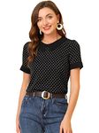 Allegra K Women's Peter Pan Collar Vintage Polka Dots Top Black Medium