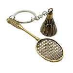 GCT Badminton Racket | Racquet with Shuttlecock Sports Metal Keychain for Car Bike Keyring (Gold)