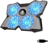 KLIM Wind Laptop Cooling Pad - More than 500 000 units sold - NEW Version - The Most Powerful Rapid Action Cooling Fan - Laptop Stand with 4 Cooling Fans at 1200 RPM - USB Fan PS5 PS4-White Metal Blue