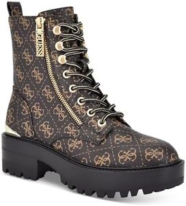 GUESS US Women's Ferina Logo Zip Combat Bootie Medium Brown
