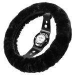 Andalus Brands Australian Sheepskin Steering Wheel Cover, Anti-Slip Universal 15 Inch Fuzzy Steering Wheel Cover Offers a Plush Velvet-Like Touch, Eco-Friendly Fluffy Steering Wheel Cover (Black)