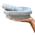 EZAHK Kalvam Stone Mortar and Pestle Set,Masher, Khalbatta, Kharal, Musal,for Kitchen, Home, Herbs and Spices (7 inch Grey)