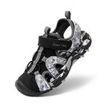 DREAM PAIRS Boys Girls Sandals Closed-Toe Athletic Sport Sandals Summer Outdoor Toddler/Little Kid/Big Kid,Size 3 Big Kid,Black/Grey,SDAS2305K-E