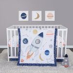 Sammy & Lou Cosmic Rocket 4-Piece Baby Nursery Crib Bedding Set for Boys, Includes Quilt, Fitted Crib Sheet, Crib Skirt, and Plush Toy