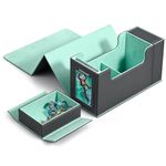 MTG Commander Deck Box with Display Window,Card Deck Box with Dice Tray & 35pt Card Brick,Fits 200 Double-Sleeved Cards-Grey&Green