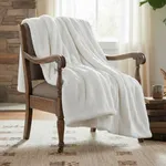 Tache White Ivory Super Soft Warm Polar Faux Fur with Sherpa Throw Bed Blanket Queen Size 90 x 90