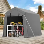 GAOMON 6'x8' Outdoor Portable Garage, Waterproof & UV-Resistant Storage Shed with 2 Roll-Up Doors, Carport Tent for Motorcycle, Bike, and Tools, Gray