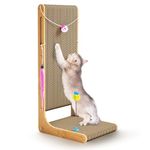 Eosarcu Cat Scratcher, 29.5in Cat Scratching Board, L Shaped Cat Scratcher for Indoor Cats, Anti Cat Scratch for Furniture with Bells, Fur Balls, Catnip, X-Large