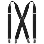 Mens Braces X Shape with 4 Clips, Elastic Adjustable Suspenders Braces for Men Trousers, Mens Suspenders Braces Business Wedding Casual (Black 1)