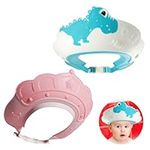 2 Pcs Baby Shower Cap Set, Adjustable Hair Washing for Toddler Kids Boys Girls, Baby Visor for Eyes, Ears and Face(Crown Pink, Dinosaur Blue)