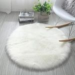 HARESLE Faux Fur Rug Round Shape Shaggy Rugs Floor Carpet for Bedroom Living Room Kids Room, White/Diam 20 inch