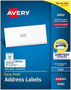 Avery Easy Peel Printable Address Labels with Sure Feed, 1" x 2-5/8", White, 3,000 Blank Mailing Labels for Inkjet Printers (8460)