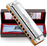 East top 10 Holes Professional Diatonic Blues Harmonica Key of F with Silver Cover, Probgrade Harmonicas For Adults, Professional Player and Students