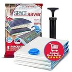 Spacesaver Premium Vacuum Storage Bags. 80% More Storage! Hand-Pump for Travel! Double-Zip Seal and Triple Seal Turbo-Valve for Max Space Saving! (Small 3 Pack)