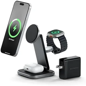 Satechi 3 in 1 Wireless Charging Station, Qi2 15W Magnetic, Foldable Travel Charger Station for iPhone 16/15/14/13/12, Apple Watch Series 8/7/SE/6/5/Ultra and AirPods Pro/3/2