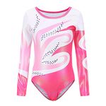 Dkhsy Girls Gymnastics Leotards Sparkle Pattern Ballet Dancewear Athletic Unitards Bodysuit 5-12Y (Pink(Shining/Long Sleeve), 7-8 Years)