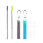 WOLFTEETH 2 Pack Reusable Telescopic Metal Straws with Food Grade Silicone Tip, Collapsible Stainless Steel Folding Drinking Straws with Portable Plastic Case & Cleaning Brush, Grey & Green 502601