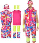 Angelaicos 80s Outfit for Men 80s Workout Costume Halloween Cosplay with Accessories, Multicolored, Medium