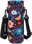 AMARY 750ML Neoprene Water Bottle Carrier Bag with Adjustable Shoulder Strap,Insulated Water Bottle Cover for Stainless Steel/Glass/Plastic Bottles 24OZ (Birds)