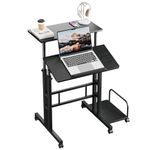 Dripex Height Adjustable Desk with wheels Sit-Stand Computer Desk Rolling Mobile Office Writing Table Riser Standing Workstation for Home Office, Black, L60xW60xH68-115cm