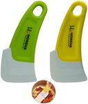 Honsva Silicone Pan Pot Scraper to Kitchen Cleaning, Small Dish Scraper with Hole for Pans, Pots, Non-Stick Plastic Pot Scraper Tool, Food Scraper, Non Scratch, 2 Pcs (Green and Yellow)