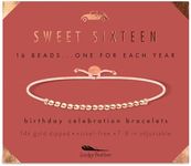 Lucky Feather Sweet 16 Gifts for Girls; 16th Birthday Bracelet Gift Idea for 16 Year Old Girls with 14K Rose Gold Dipped Beads on Adjustable Cord