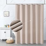 Krismile Linen Eyelet Shower Curtains Mildew Resistant Waterproof Washable, Weighted Hem Bathroom Shower Curtain with 12 White Bath curtain Hooks 180x180cm Taupe,Tan