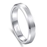 Greenpod 4mm Tungsten Carbide Ring for Men Women Beveled Edge Brushed Silver Wedding Band Comfort Fit Size 7